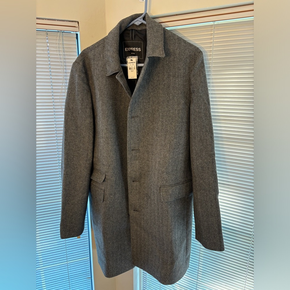 Express Men’s Herringbone Tweed Topcoat - Grey- never worn with tags - Picture 4 of 4